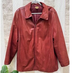 Caslon Red Leather Zip‎ Front Jacket Plus Size 2X Pointed Collar Brick Red